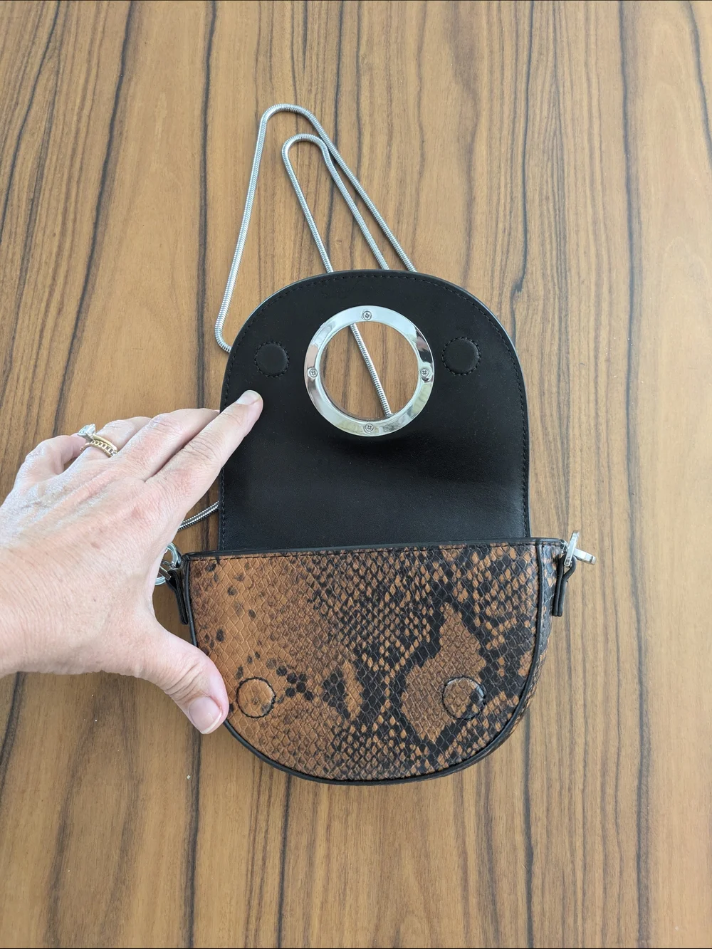 Max&Co Snake-Effect Crossbody Bag with Silver Ring Accent - Brown
